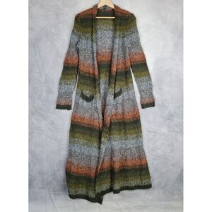 Anthropologie Duster Cardigan Womens OS Gray Striped Open Knit Lightweight